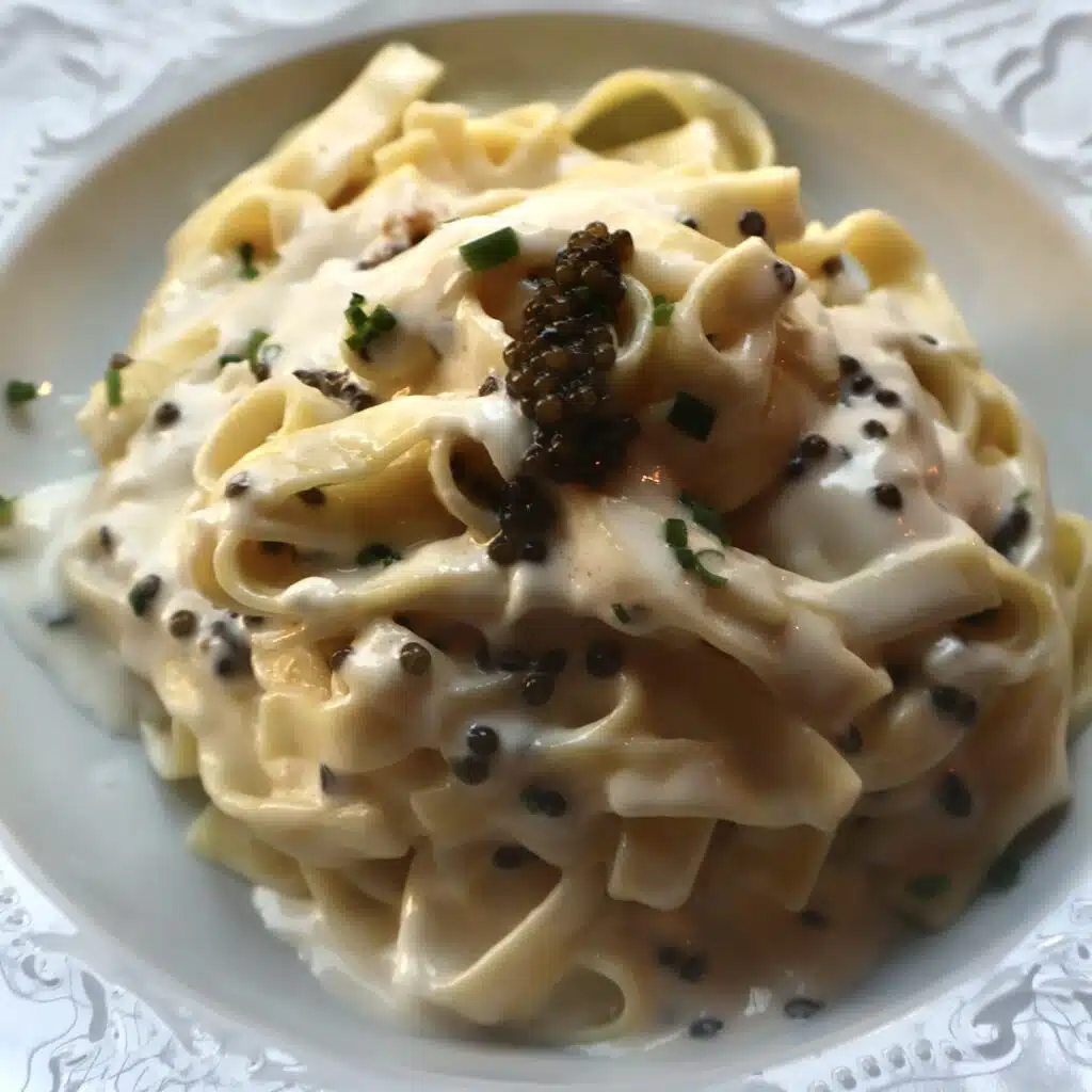Tagliatelles fraîches au caviar, spécialité d’inspiration franco-slave chez Eva Restaurant à Lille.